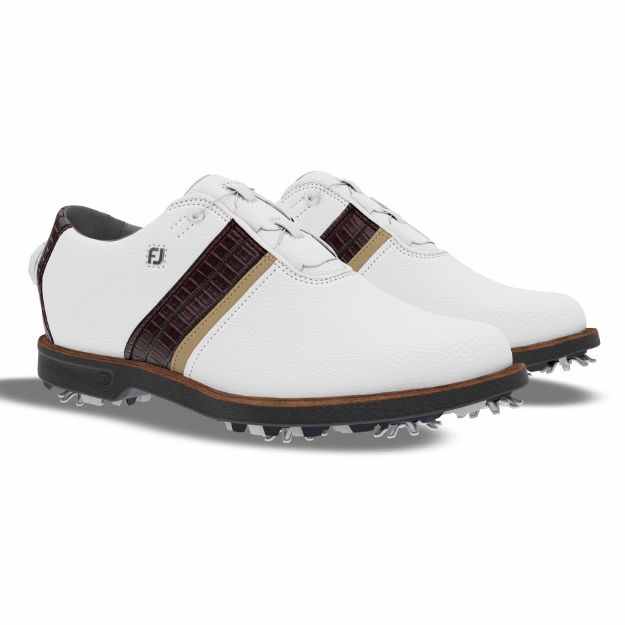 Damen FootJoy Schuhe Mit Spikes | Myjoys Premiere Series Traditional Boa Women White / Burgundy Croc Print / Taupe