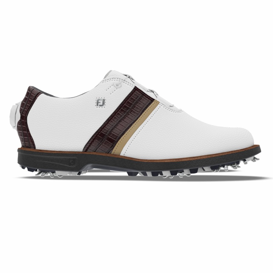 Damen FootJoy Schuhe Mit Spikes | Myjoys Premiere Series Traditional Boa Women White / Burgundy Croc Print / Taupe