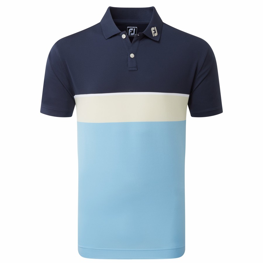 Herren FootJoy Shirts | Colour Block Lisle Navy / Mandel / Hellblau