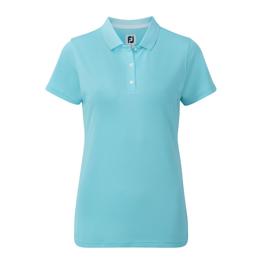 Damen FootJoy | Stretch Pikee, Uni Damen Aquamarin