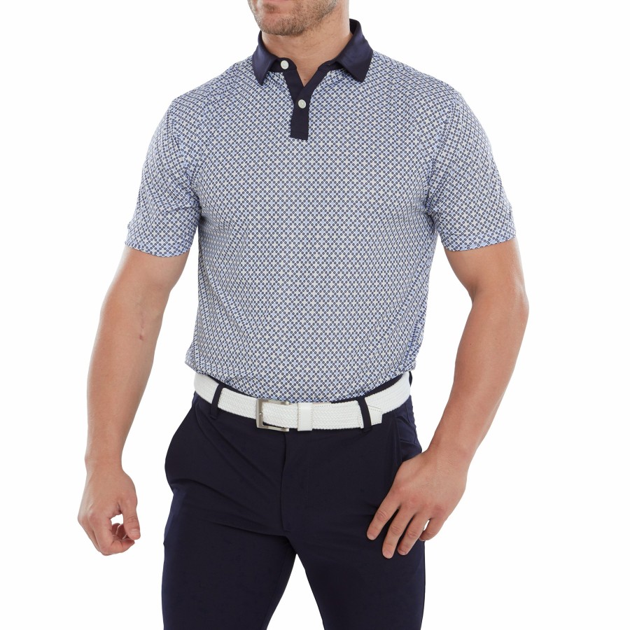 Herren FootJoy Shirts | Kreis Print Lisle Navy / Blau / Mandel / Weis