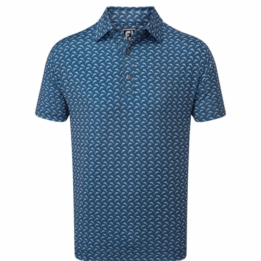 Herren FootJoy | Jersey Mit Delfinprint Blau / Graublau