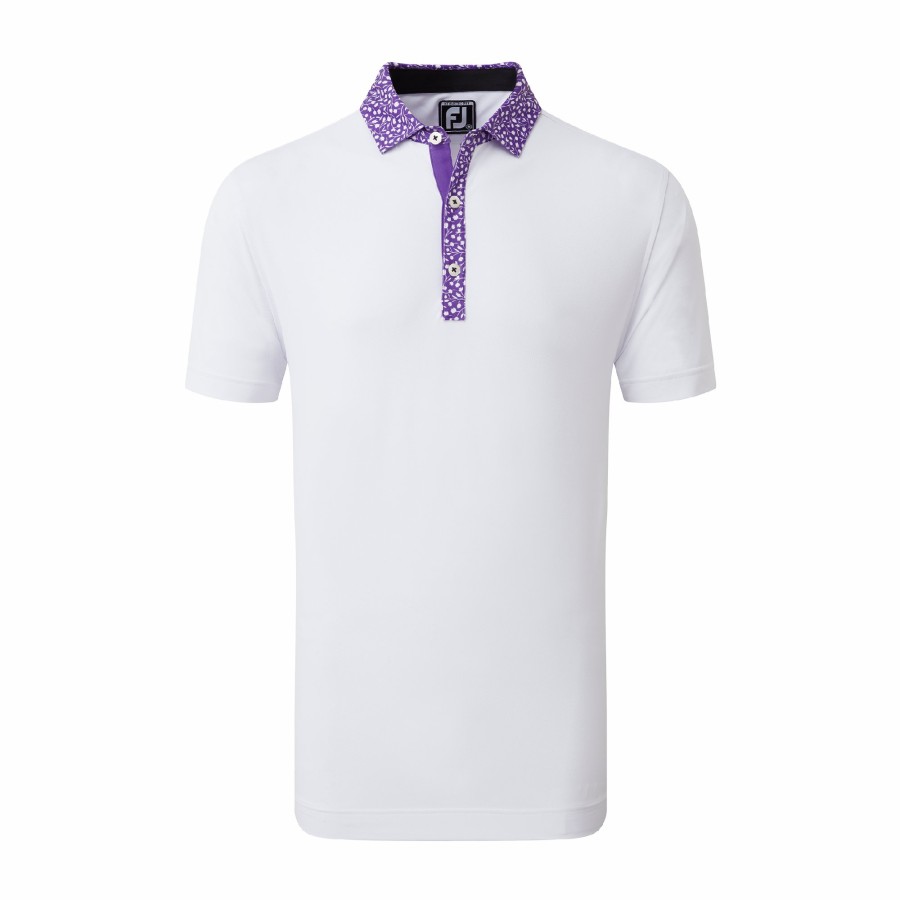 Herren FootJoy Shirts | Tulpen Print Besatz Pique Weis / Violett