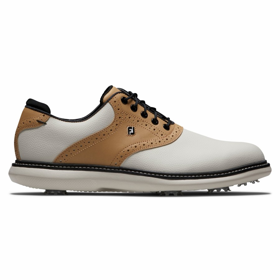 Herren FootJoy Schuhe Mit Spikes | Fj Traditions Natural Luxe Weis / Tan / Grau