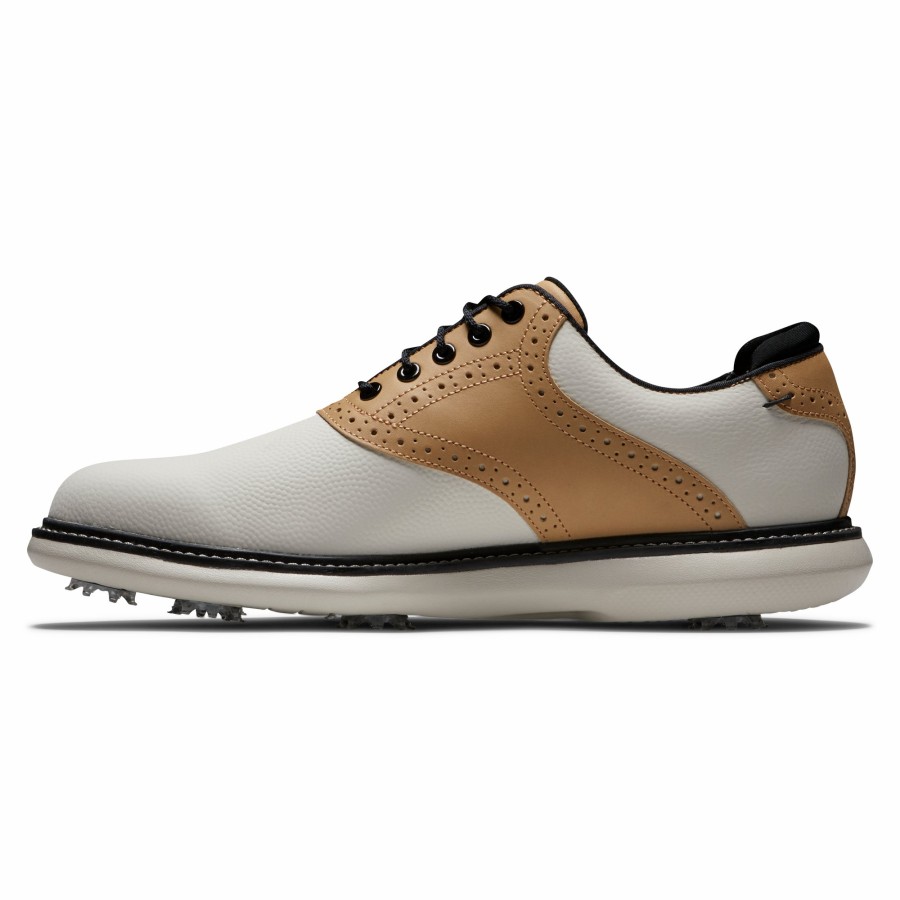 Herren FootJoy Schuhe Mit Spikes | Fj Traditions Natural Luxe Weis / Tan / Grau