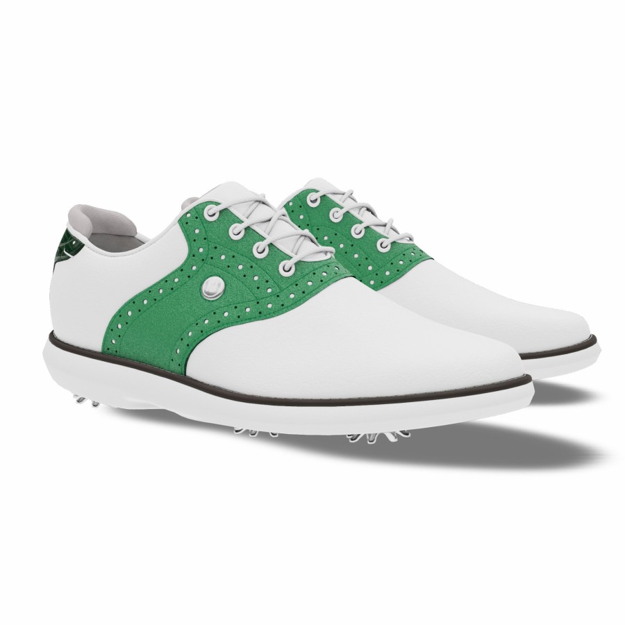 Damen FootJoy Schuhe Mit Spikes | Myjoys Traditions Damen White / Shining Green / Forest Green Croc Print