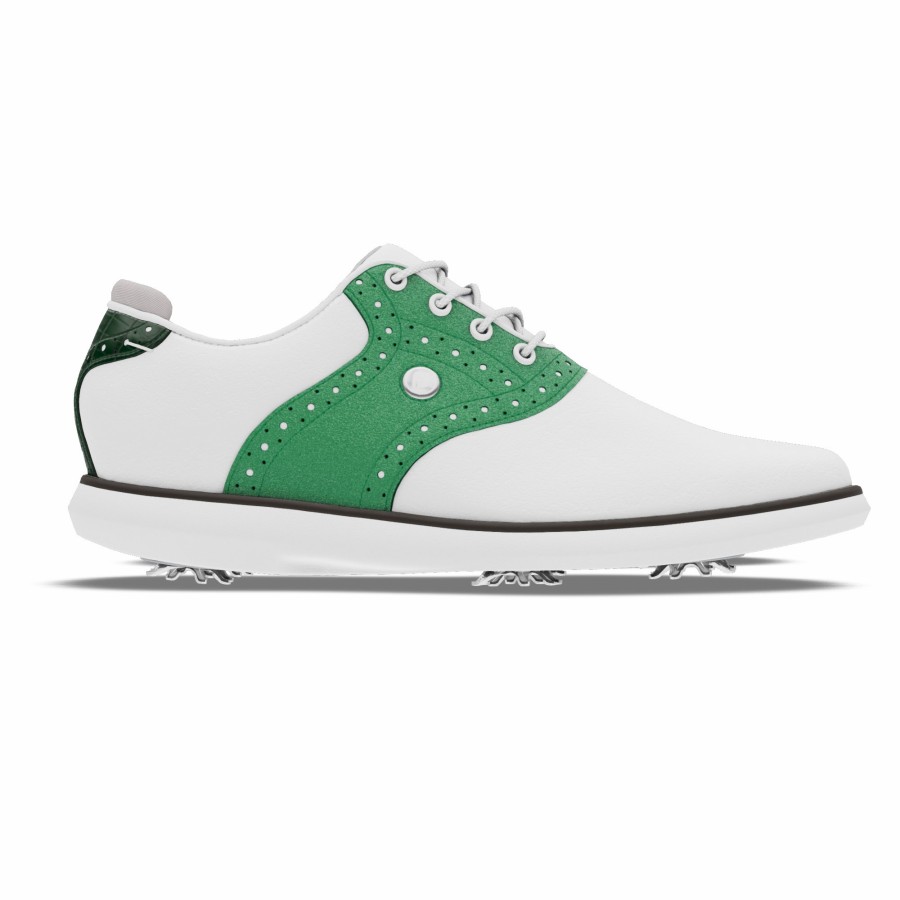 Damen FootJoy Schuhe Mit Spikes | Myjoys Traditions Damen White / Shining Green / Forest Green Croc Print