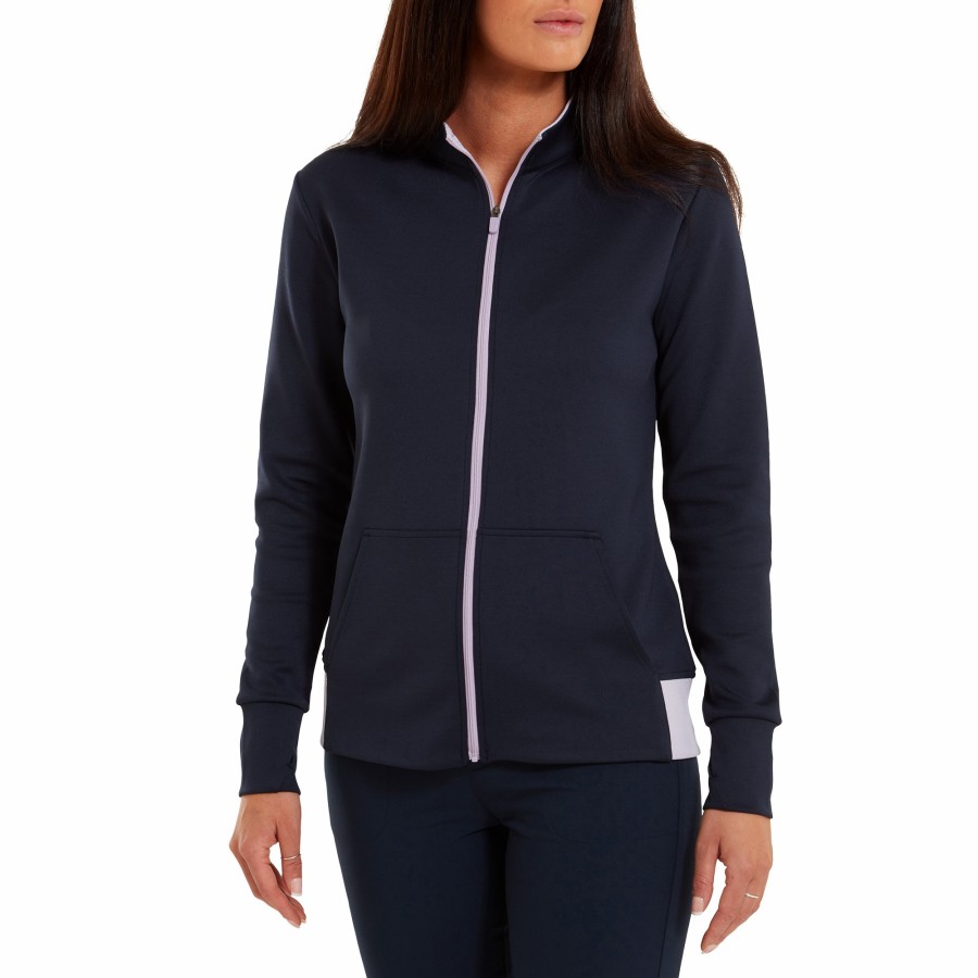 Damen FootJoy Base/Midlayer | Reisverschluss Colour Block Midlayer Navy / Lila Wolke