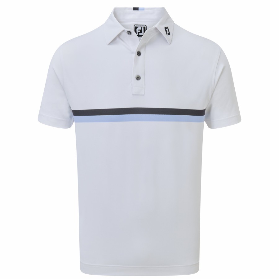 Herren FootJoy Shirts | Pikee Mit Zweifarbigem Bruststreifen Weis / Marine / Blau