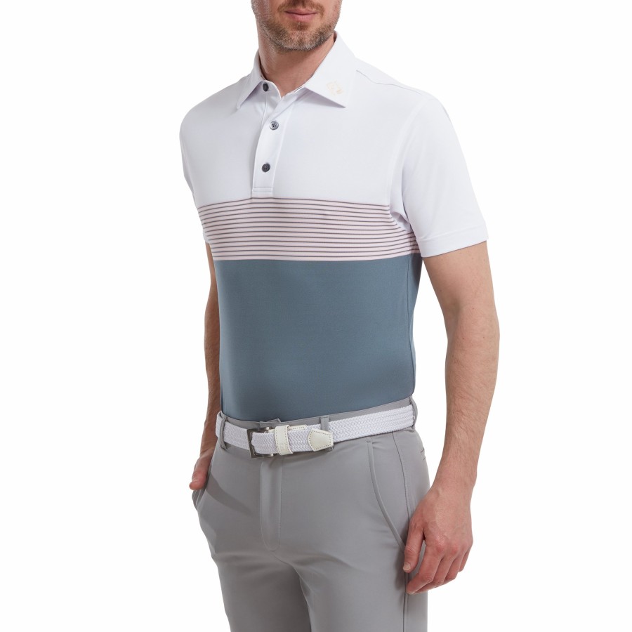 Herren FootJoy | Colourblock-Pikee Weis / Grau / Pink