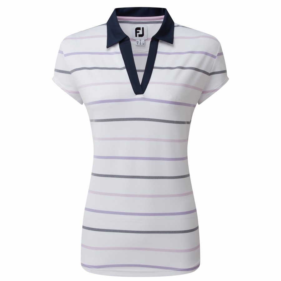 Damen FootJoy Shirts | Gestreiftes Jacquard Weis / Navy