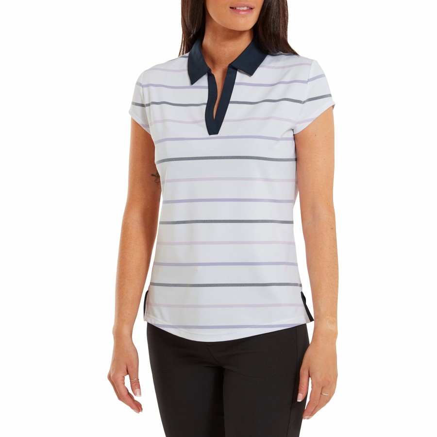 Damen FootJoy Shirts | Gestreiftes Jacquard Weis / Navy