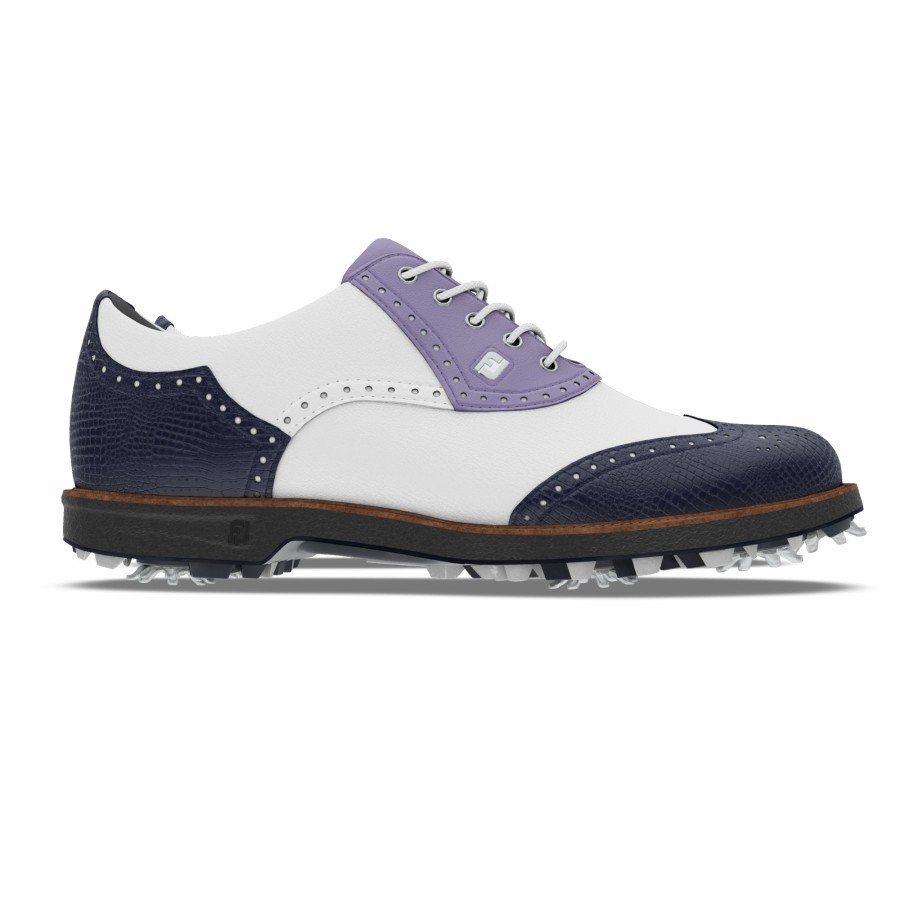 Damen FootJoy Schuhe Mit Spikes | Myjoys Premiere Series Shield Tip Women White / Lavender / Navy