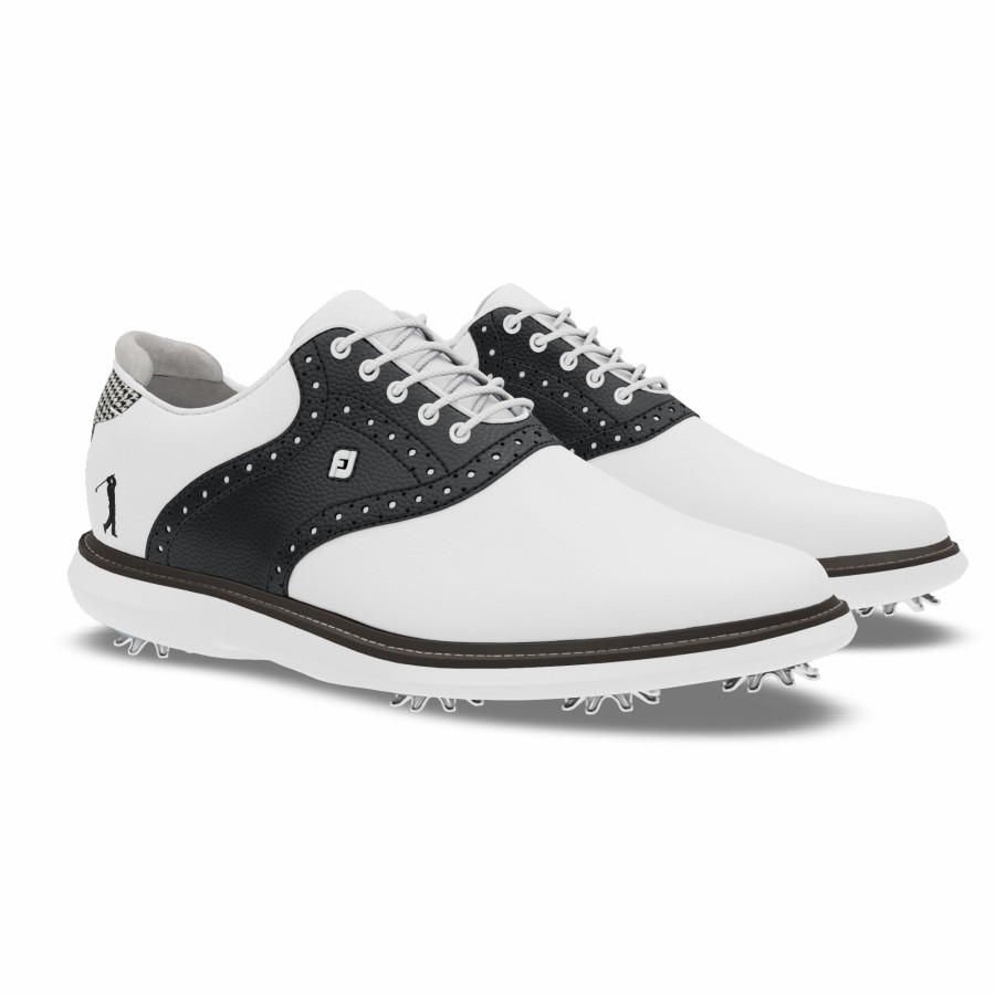 Herren FootJoy Schuhe Mit Spikes | Myjoys Traditions Spiked White / Black / Houndstooth Print