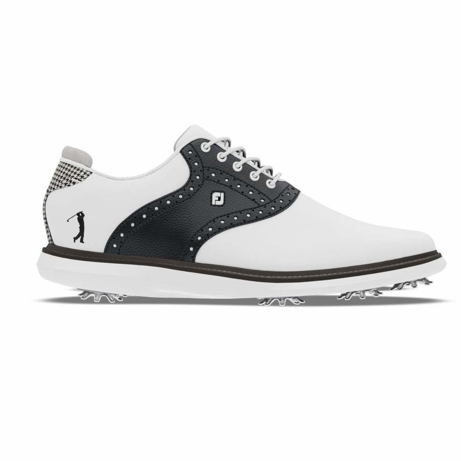 Herren FootJoy Schuhe Mit Spikes | Myjoys Traditions Spiked White / Black / Houndstooth Print