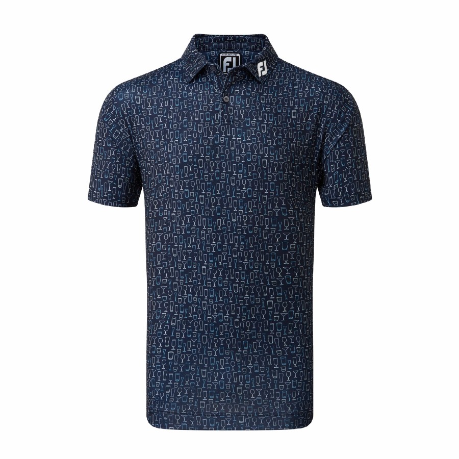 Herren FootJoy Shirts | Glaser Print Lisle Navy