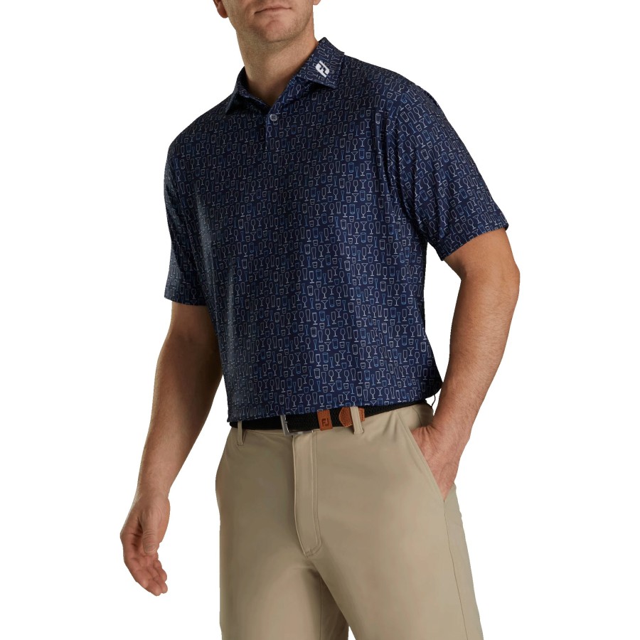 Herren FootJoy Shirts | Glaser Print Lisle Navy