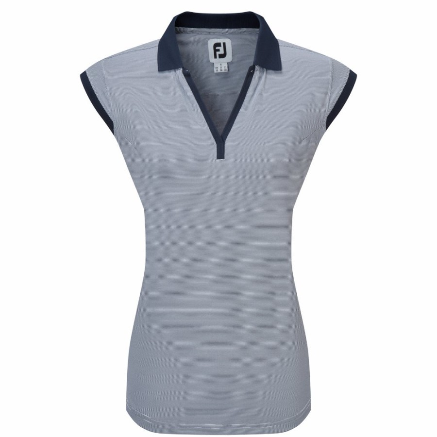 Damen FootJoy | Jersey Mit Feinen Ringelstreifen Marine / Weis