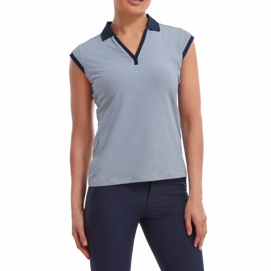 Damen FootJoy | Jersey Mit Feinen Ringelstreifen Marine / Weis