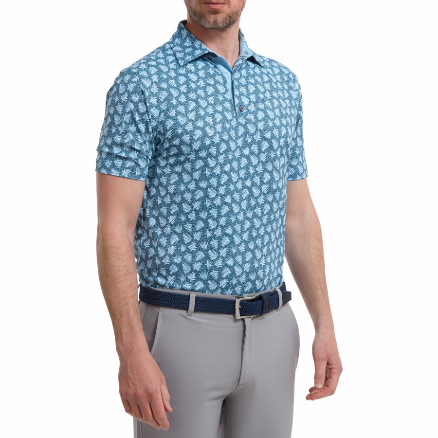 Herren FootJoy | Pikee Mit Palmenprint Blau / Graublau