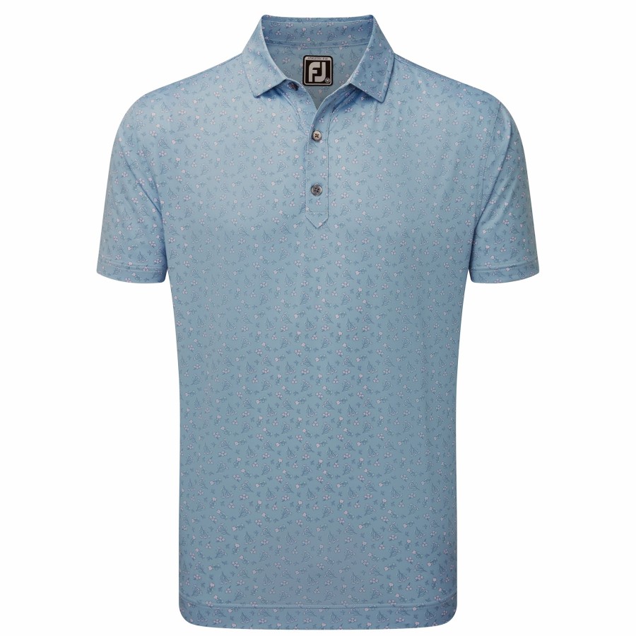 Herren FootJoy | Jersey Mit Miniblumen Denim / Lila / Azur