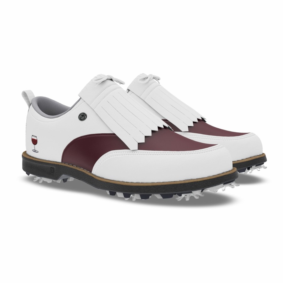 Damen FootJoy Schuhe Mit Spikes | Myjoys Premiere Series Issette Women White / Burgundy / Burgundy Patent