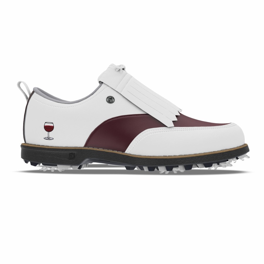 Damen FootJoy Schuhe Mit Spikes | Myjoys Premiere Series Issette Women White / Burgundy / Burgundy Patent