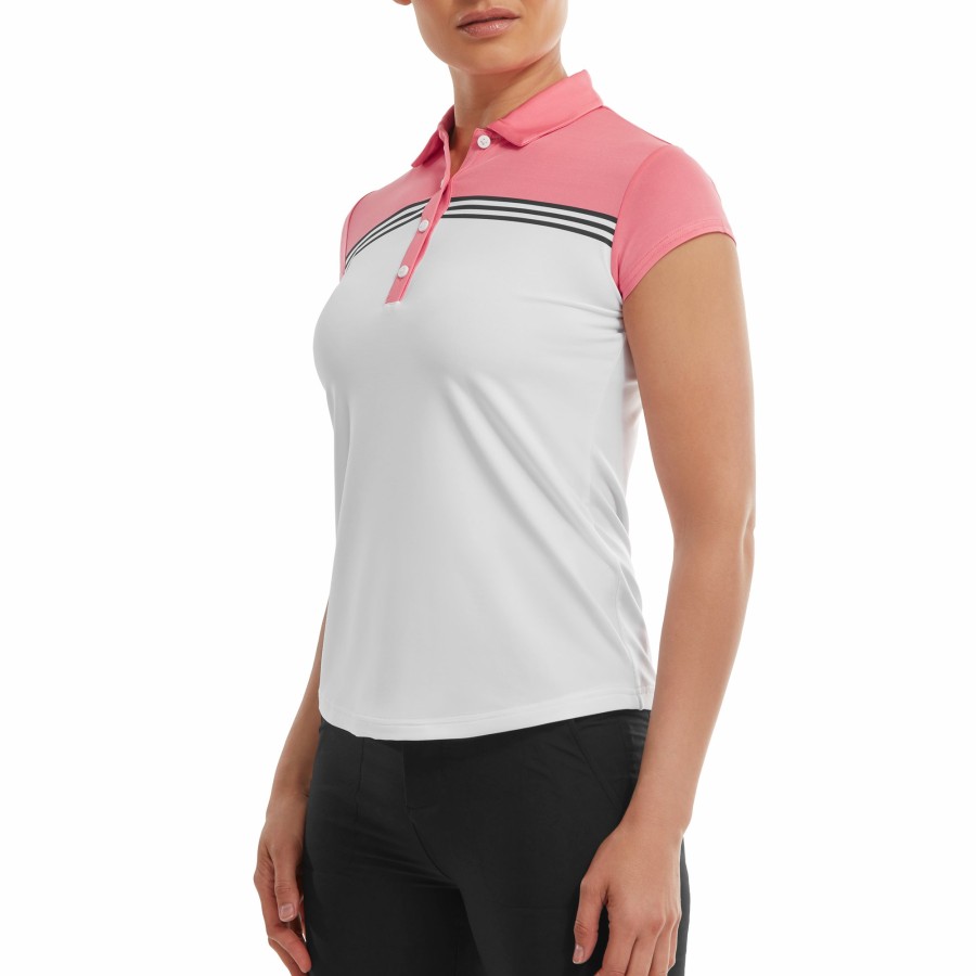 Damen FootJoy | Colourblock-Jersey Weis / Koralle Hell