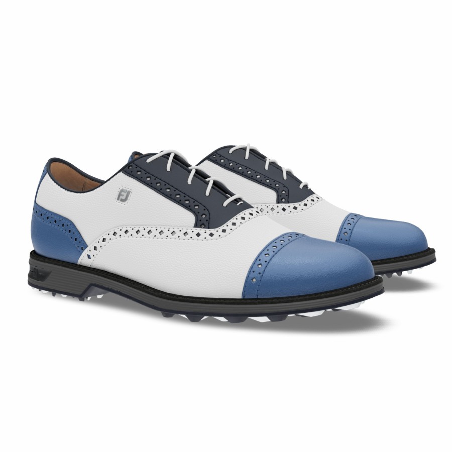 Herren FootJoy Schuhe Ohne Spikes | Myjoys Premiere Series Tarlow Spikeless White / Navy / Blue