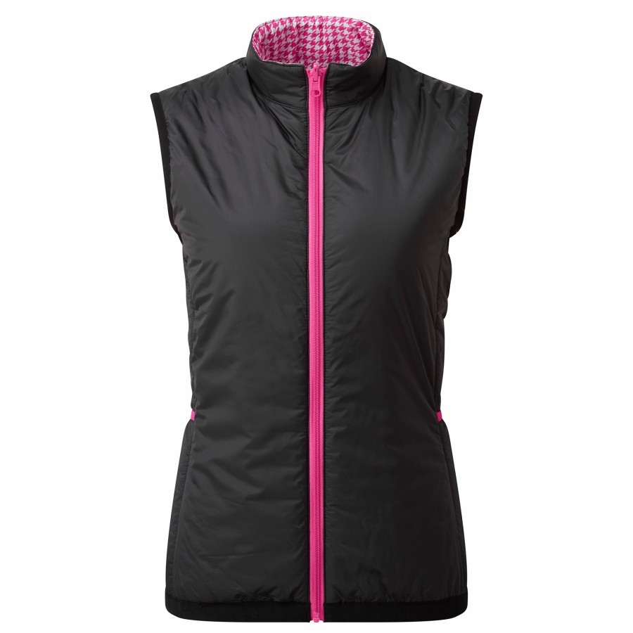 Damen FootJoy Base/Midlayer | Wattierte Wendeweste Schwarz / Hot Pink Hahnentritt