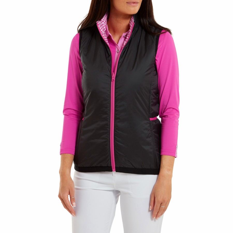 Damen FootJoy Base/Midlayer | Wattierte Wendeweste Schwarz / Hot Pink Hahnentritt