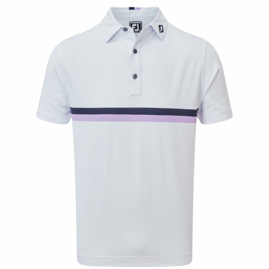 Herren FootJoy | Pikee Mit Zwei Bruststreifen Weis / Marine / Lavendel