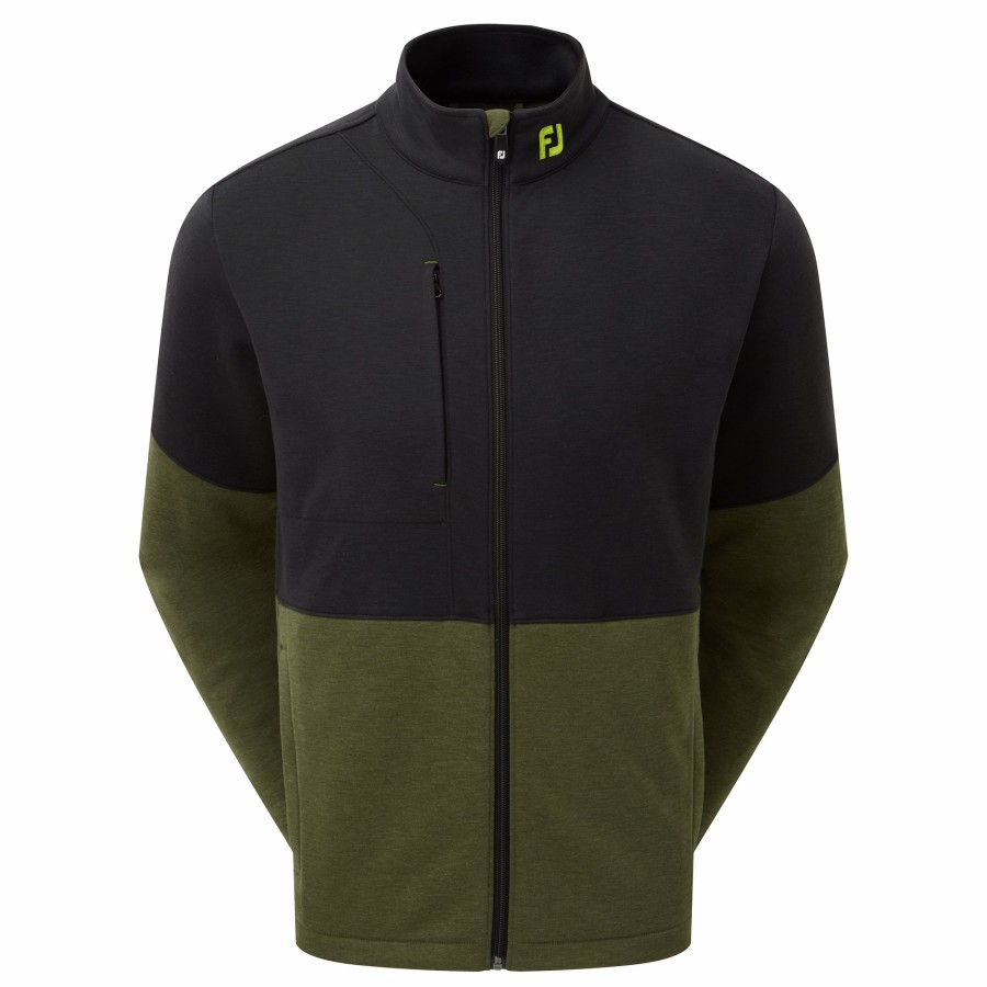 Herren FootJoy Base/Midlayer | Farbblock Full-Zip Chill-Out Schwarz / Olive