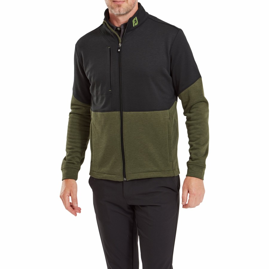 Herren FootJoy Base/Midlayer | Farbblock Full-Zip Chill-Out Schwarz / Olive