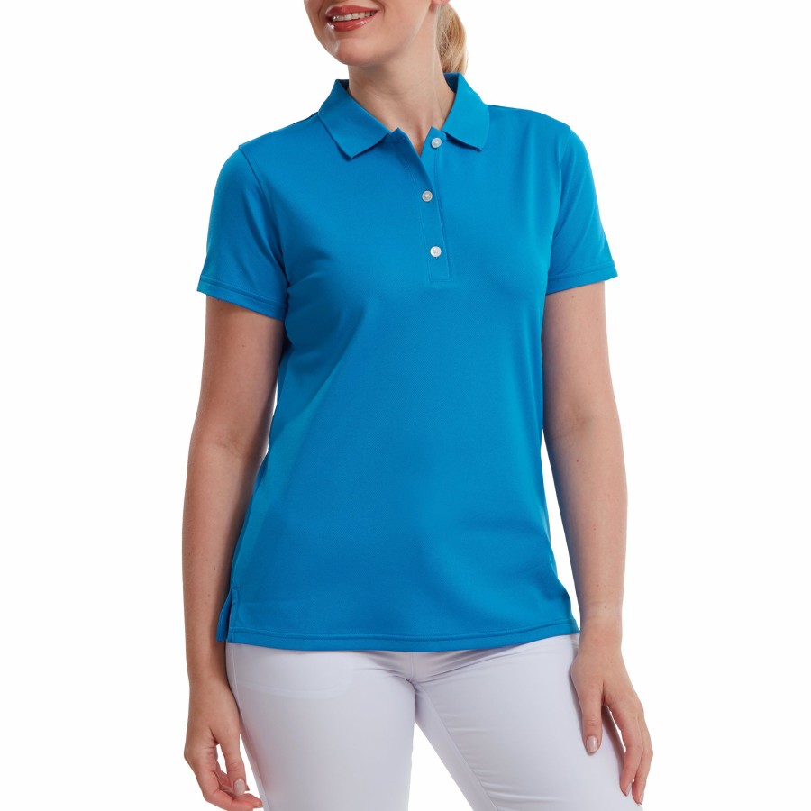 Damen FootJoy Shirts | Stretch-Pikee, Einfarbig Kobaltblau