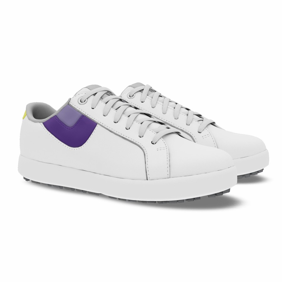 Damen FootJoy Schuhe Ohne Spikes | Myjoys Links Damen White / Purple / Lavender / Neon Yellow