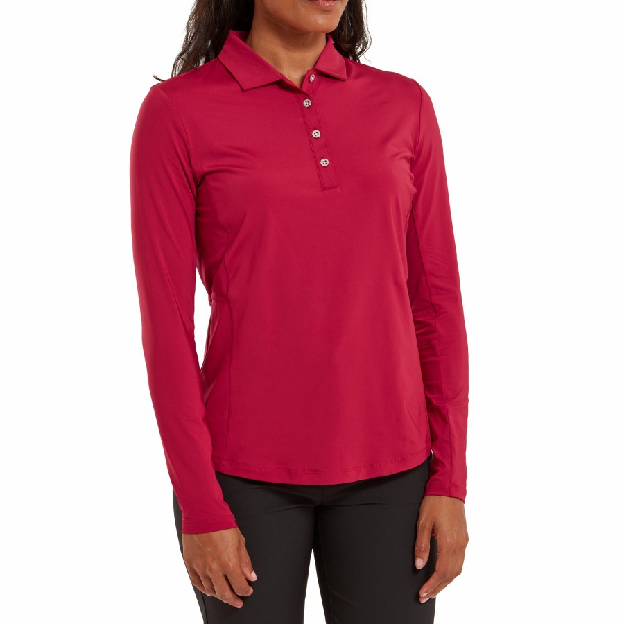 Damen FootJoy Shirts | Langarmel Sonnenschutz Jersey Rot