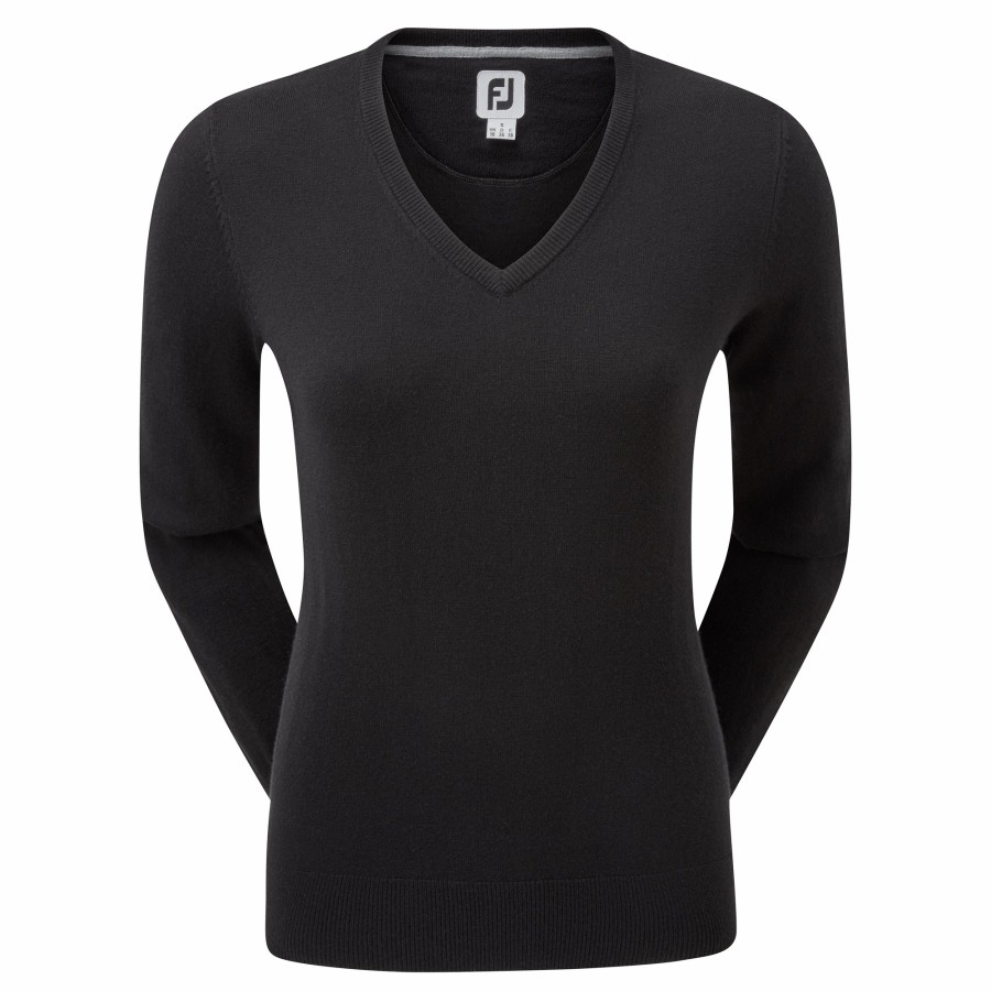 Damen FootJoy Base/Midlayer | Wollmischpullover Mit V-Ausschnitt Schwarz