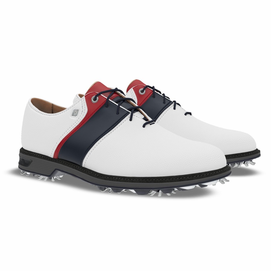 Herren FootJoy Schuhe Mit Spikes | Myjoys Premiere Series Packard Spiked White Pebble / Navy / Red