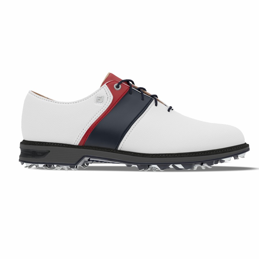 Herren FootJoy Schuhe Mit Spikes | Myjoys Premiere Series Packard Spiked White Pebble / Navy / Red