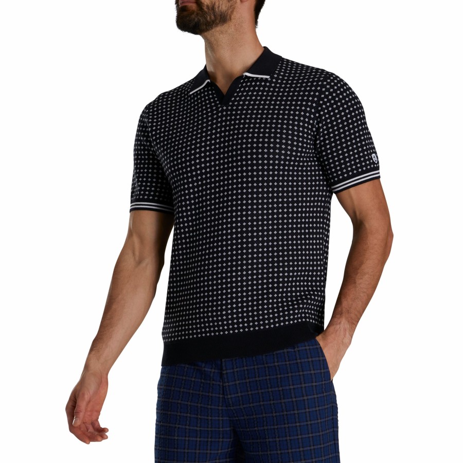 Herren FootJoy | Todd Snyder Short Sleeve Geo Johnny Collar Pullover Schwarz / Weis