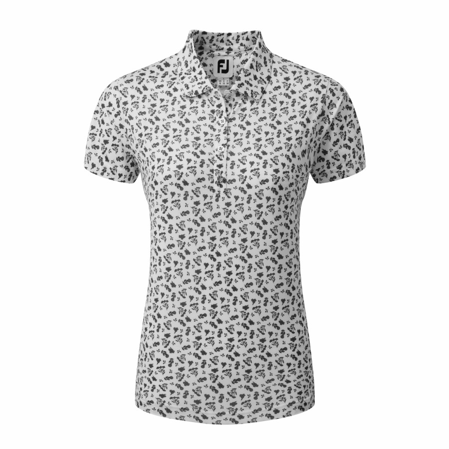 Damen FootJoy Shirts | Blumen Print Lisle Weis / Schwarz