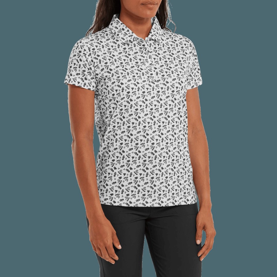 Damen FootJoy Shirts | Blumen Print Lisle Weis / Schwarz