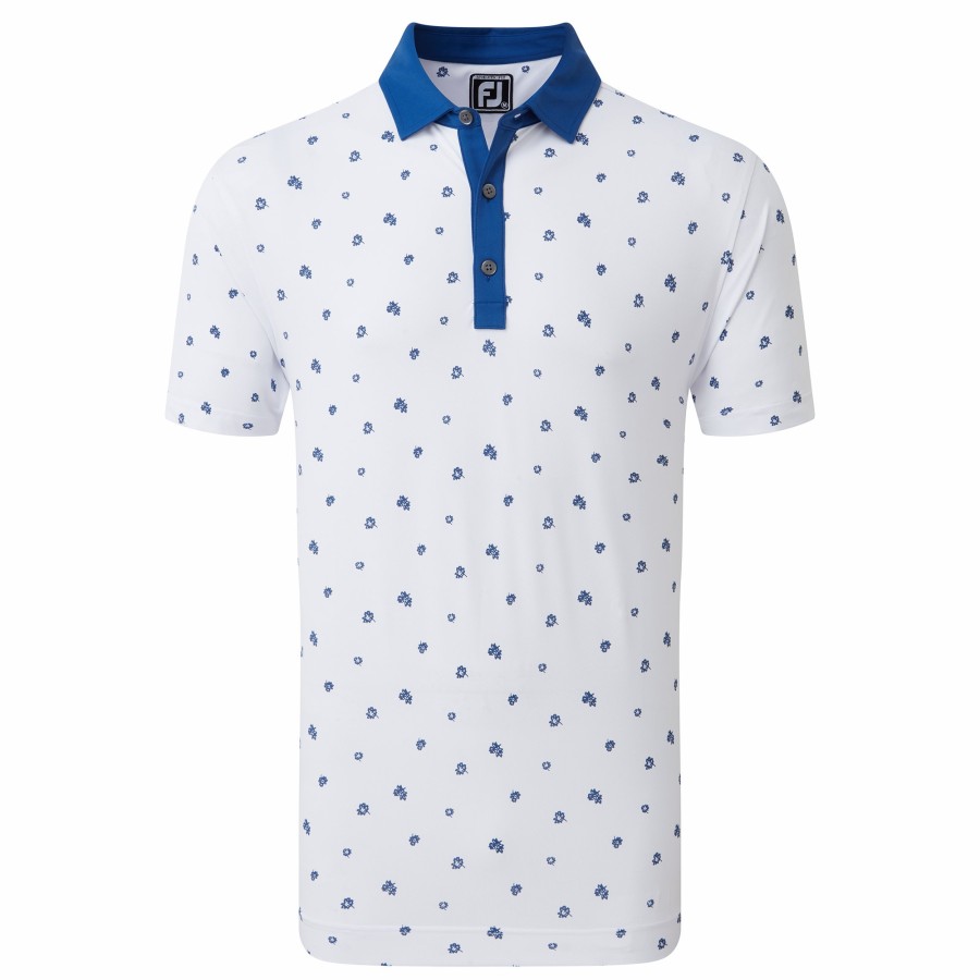 Herren FootJoy Shirts | Blumen Print Pique Weis / Designerblau