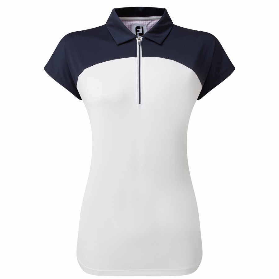 Damen FootJoy | Kurzarmel Colour Block Lisle Navy / Weis