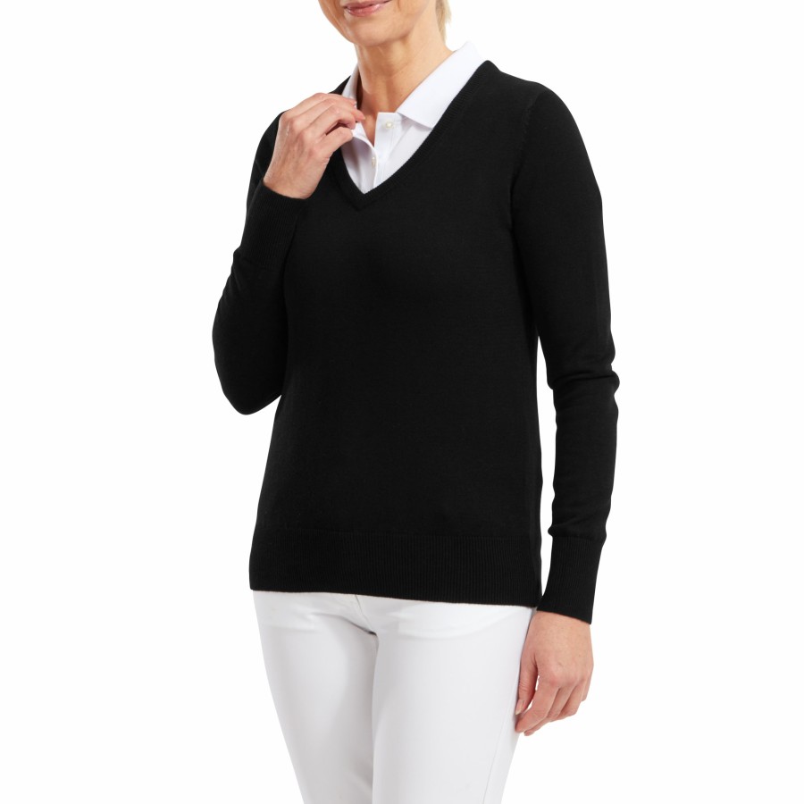 Damen FootJoy | Wollmischpullover Mit V-Kragen Damen Schwartz