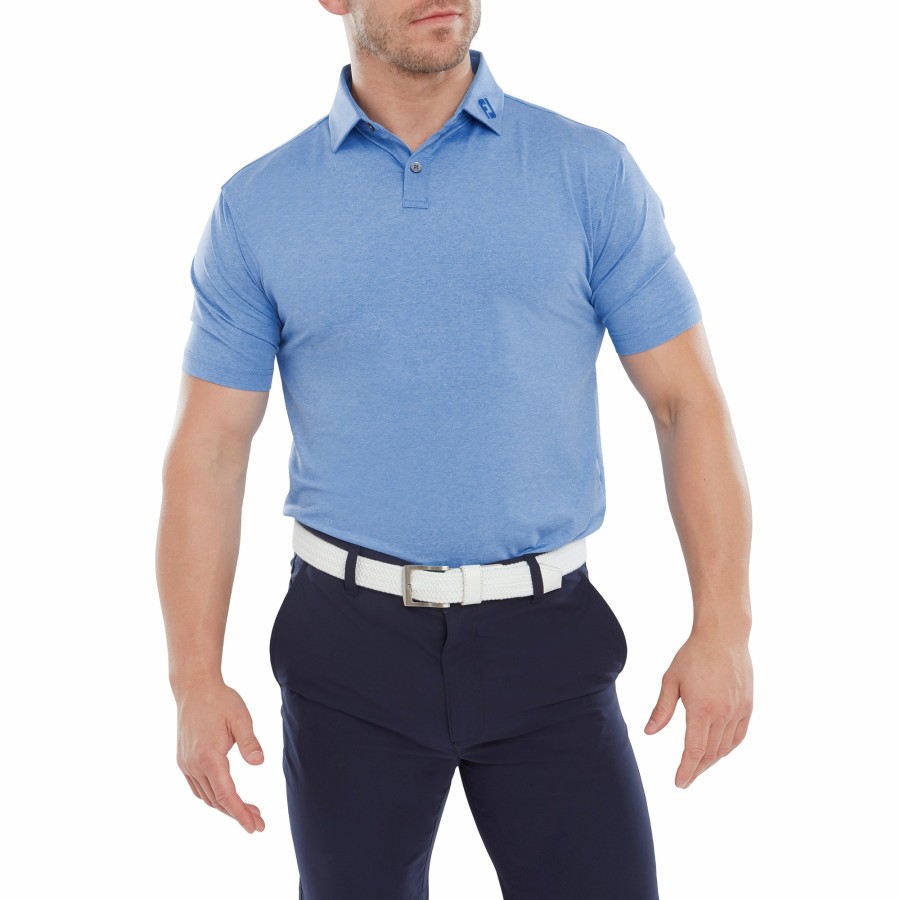 Herren FootJoy Shirts | Heather Self Collar Lisle Kobalt